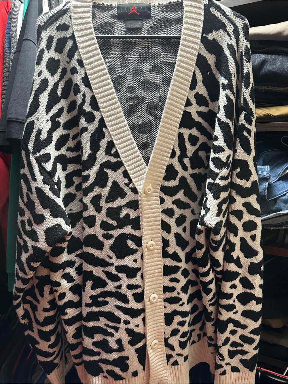 Jordan Black & White Animal-Print V-Neck Cardigan